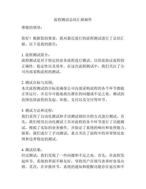 流程测试总结汇报邮件