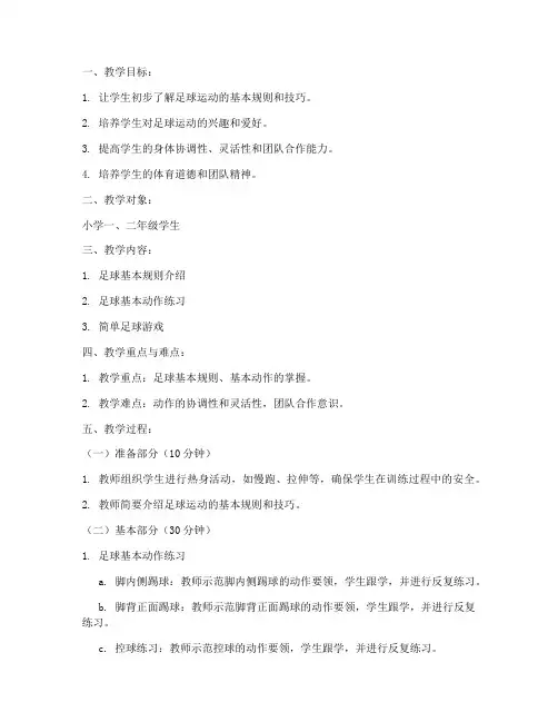 小学入门足球训练教案模板