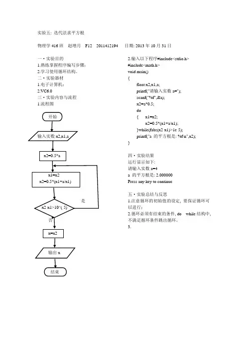 迭代法求平方根C语言实验报告