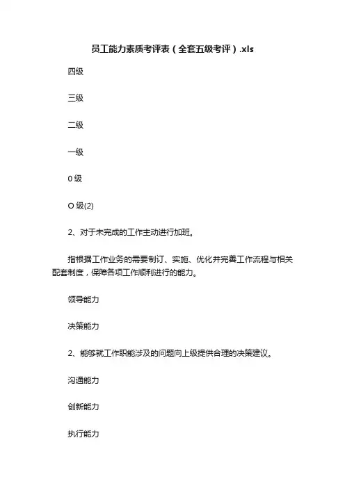 员工能力素质考评表（全套五级考评）.xls