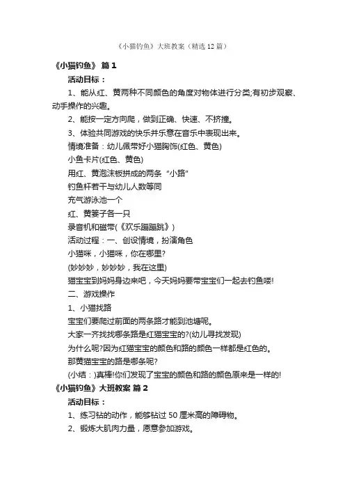 《小猫钓鱼》大班教案（精选12篇）
