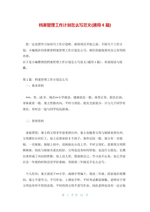 档案管理工作计划怎么写范文(通用4篇)