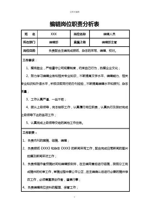 编辑岗位说明书
