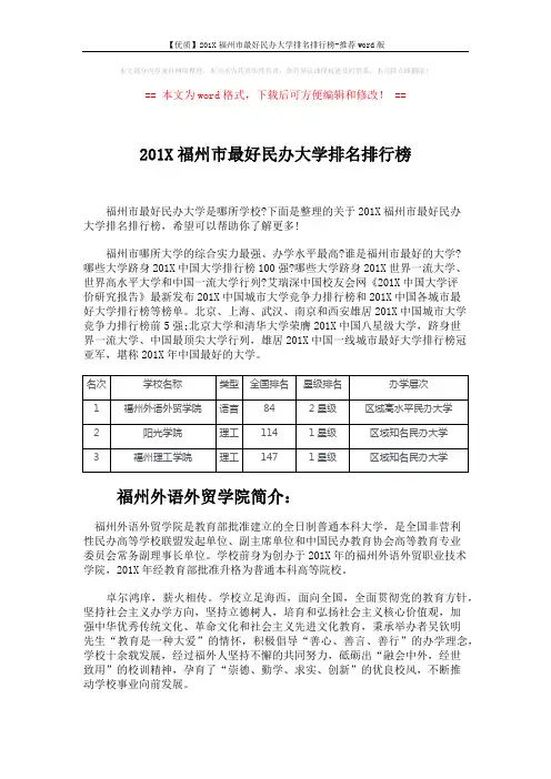 【优质】201X福州市最好民办大学排名排行榜-推荐word版 (3页)