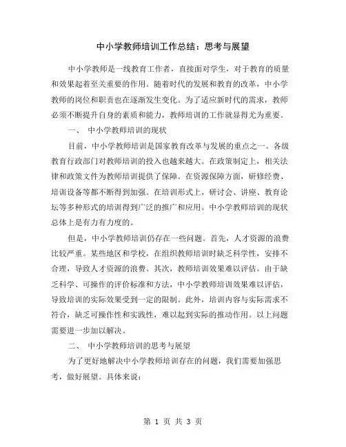 中小学教师培训工作总结：思考与展望