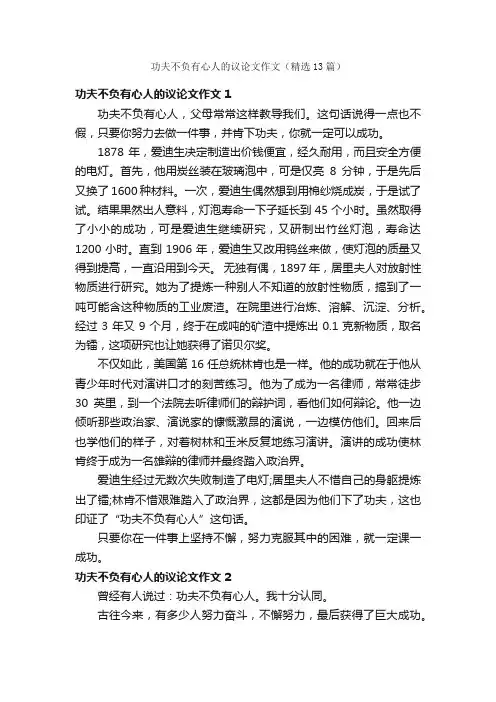 功夫不负有心人的议论文作文（精选13篇）