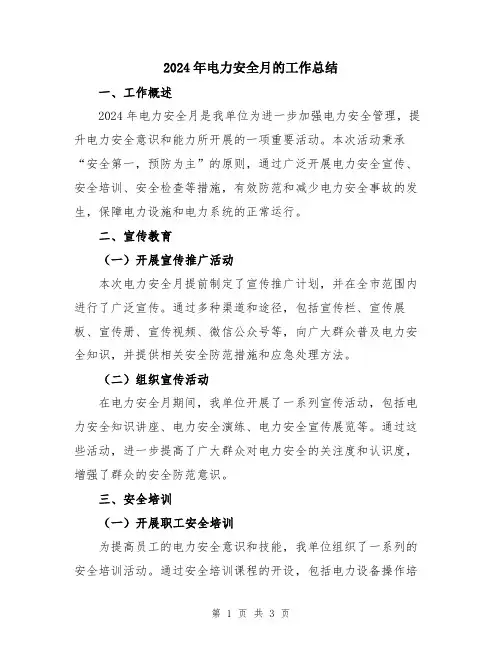 2024年电力安全月的工作总结
