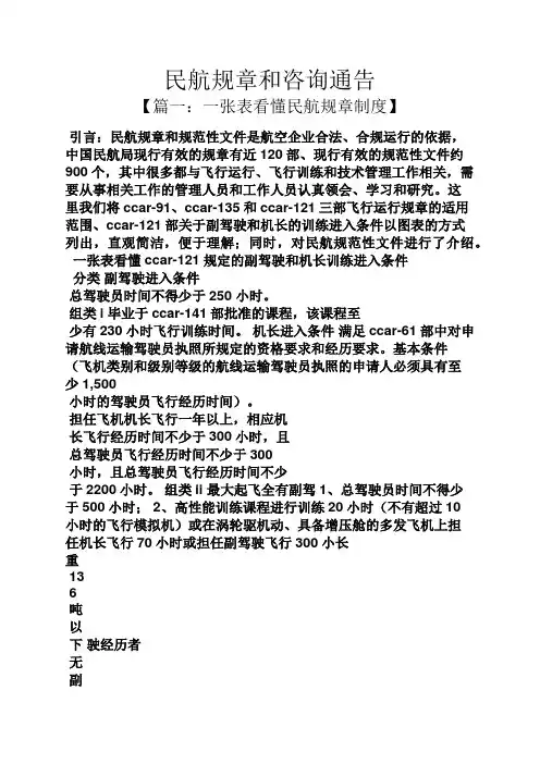 规章制度之民航规章和咨询通告