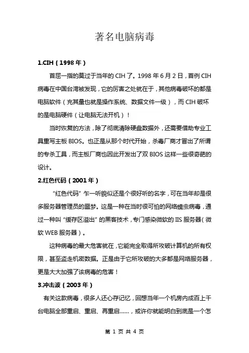 著名电脑病毒