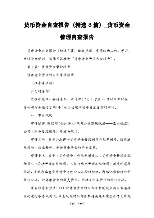 货币资金自查报告(精选3篇)_货币资金管理自查报告