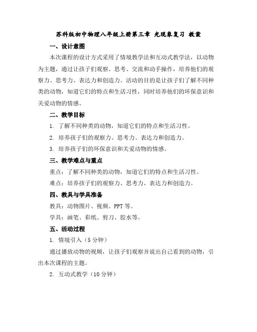 苏科版初中物理八年级上册第三章光现象复习教案