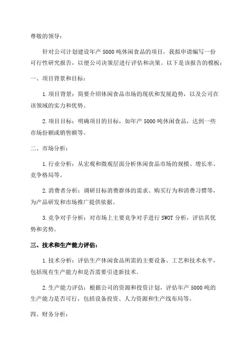 年产5000吨休闲食品建设项目可行性研究报告申请报告模板
