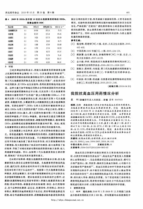 我院抗高血压用药情况分析