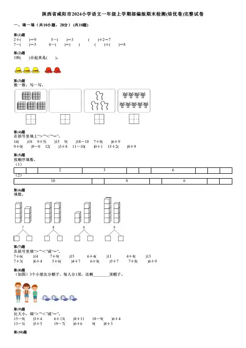 陕西省咸阳市2024小学数学一年级上学期部编版期末检测(培优卷)完整试卷