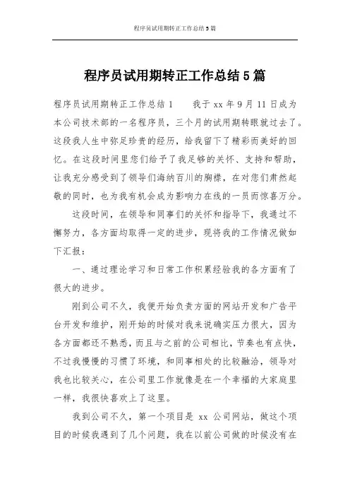 程序员试用期转正工作总结5篇