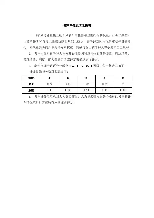考评评分表填表说明