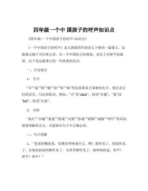 四年级一个中 国孩子的呼声知识点