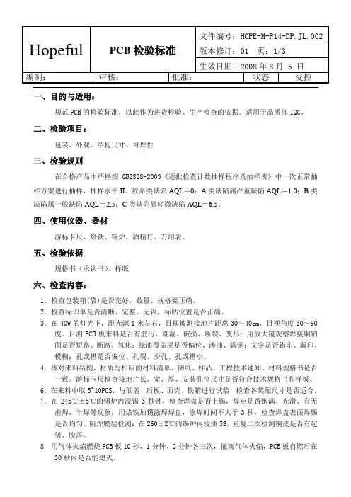 PCB检验标准