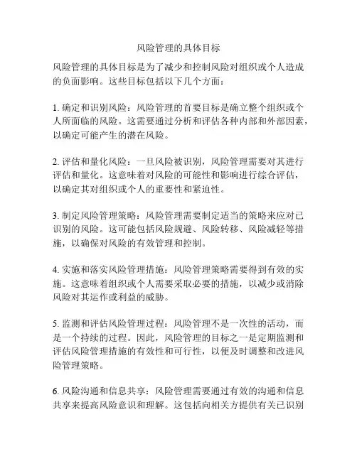 风险管理的具体目标