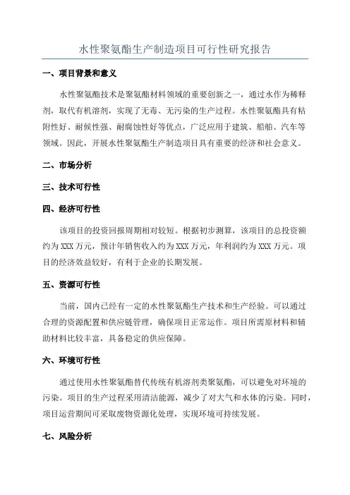 水性聚氨酯生产制造项目可行性研究报告