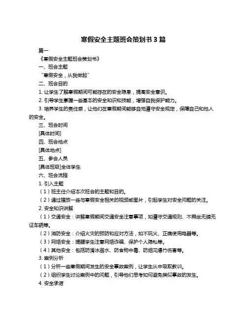 寒假安全主题班会策划书3篇