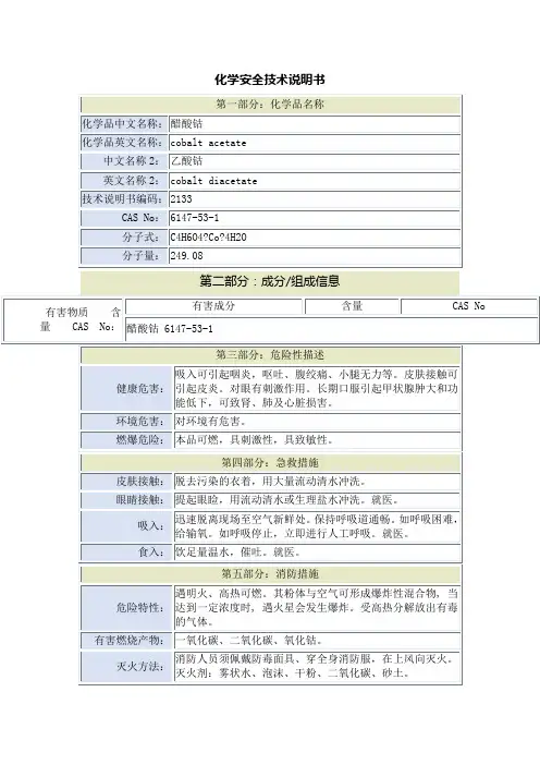 醋酸钴安全技术说明书