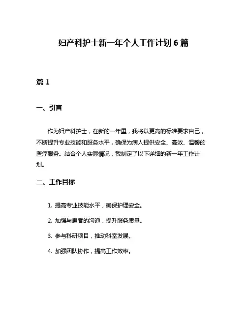 妇产科护士新一年个人工作计划6篇