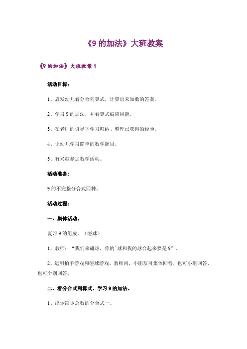 《9的加法》大班教案