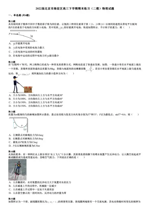 2022届北京市海淀区高三下学期期末练习(二模)物理试题