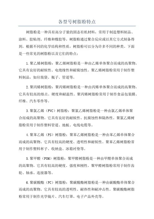 各型号树脂粉特点