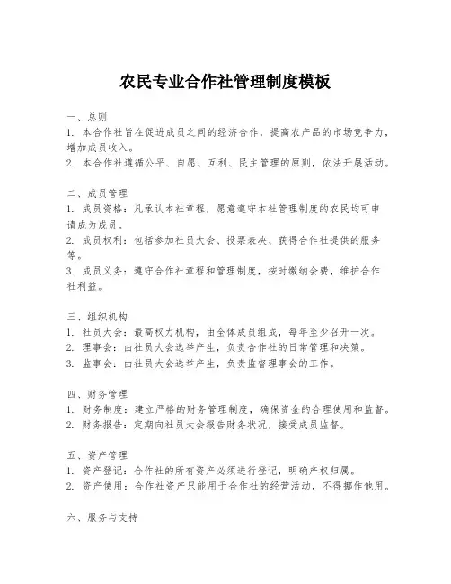 农民专业合作社管理制度模板