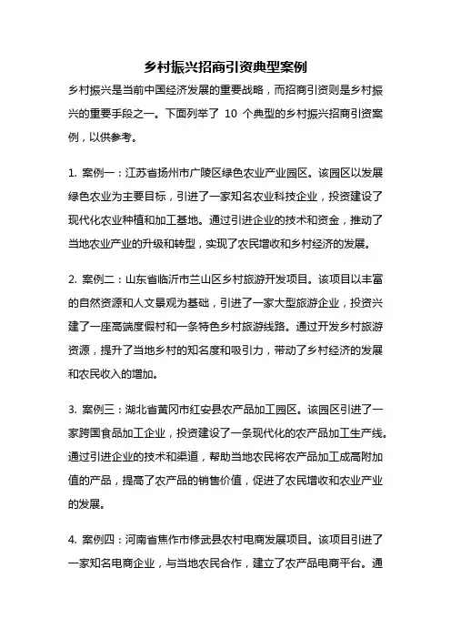 乡村振兴招商引资典型案例
