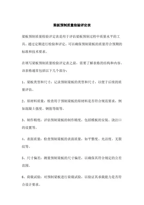 梁板预制质量检验评定表