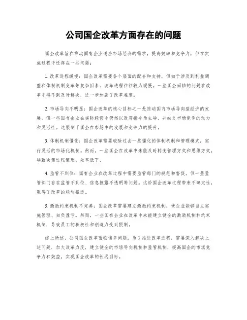 公司国企改革方面存在的问题