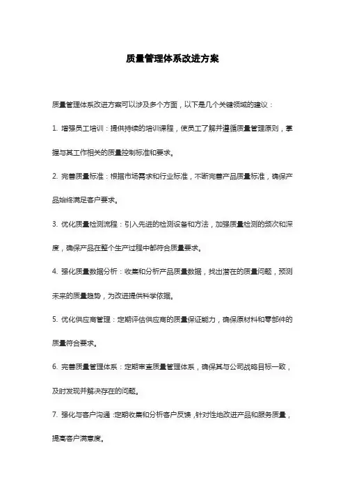 质量管理体系改进方案