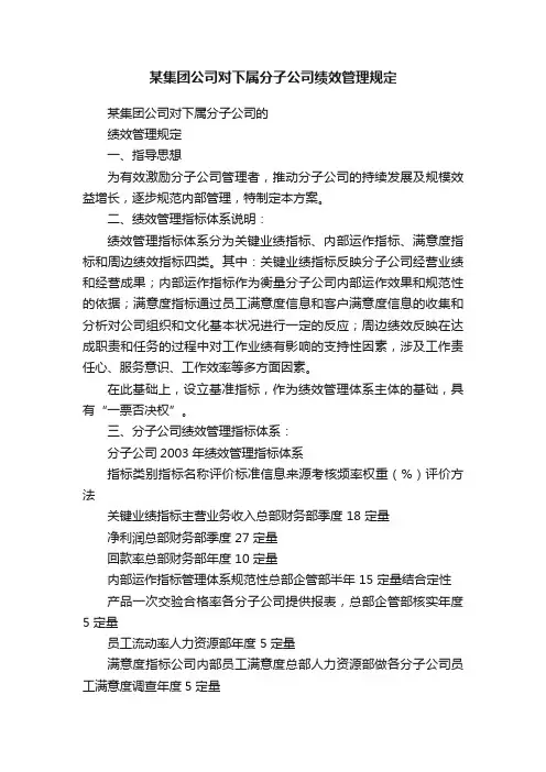 某集团公司对下属分子公司绩效管理规定