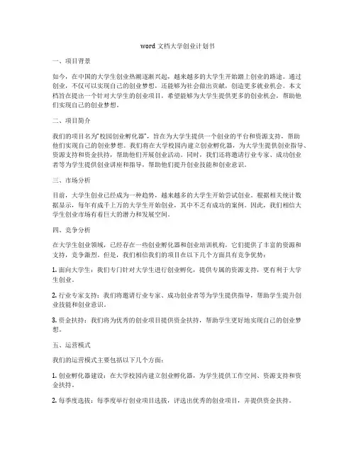 word文档大学创业计划书