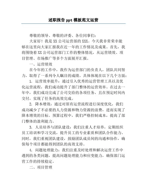述职报告ppt模板范文运营