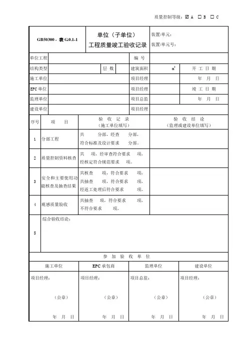 GB50300-表G.0.1-1单位工程质量竣工验收记录