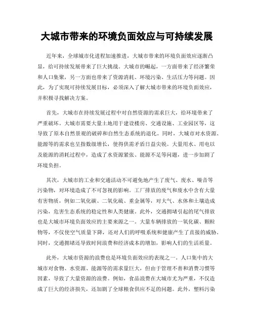 大城市带来的环境负面效应与可持续发展