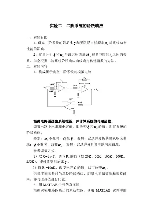 实验二  二阶系统的阶跃响应