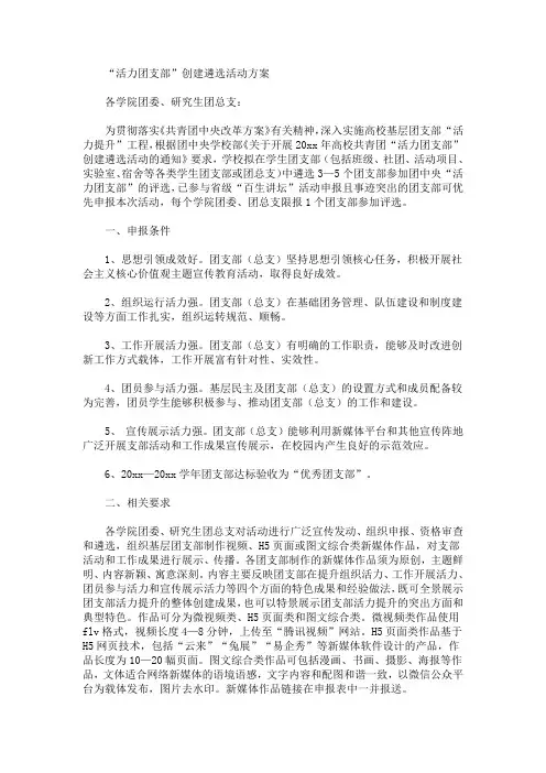 “活力团支部”创建遴选活动方案(最新)
