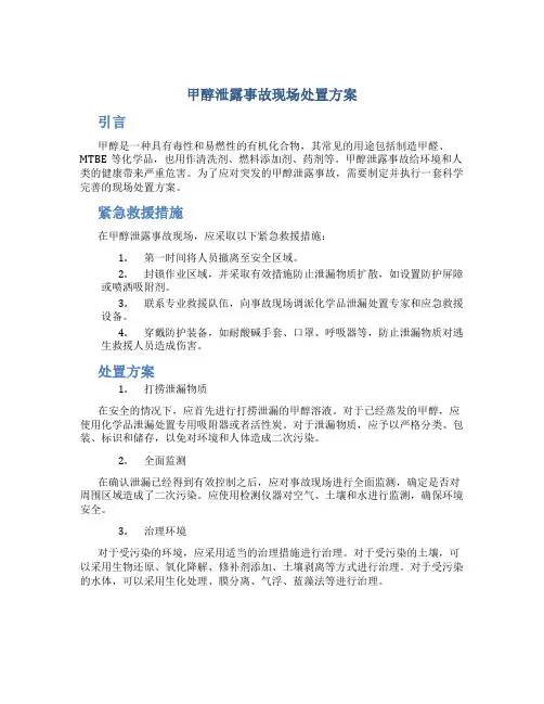 甲醇泄露事故现场处置方案