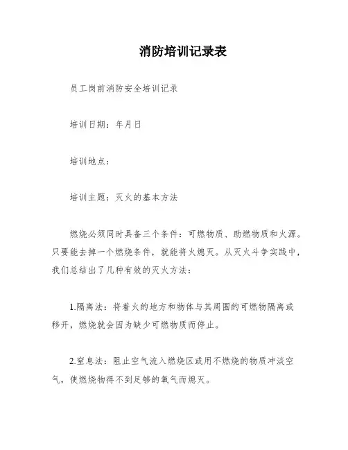 消防培训记录表