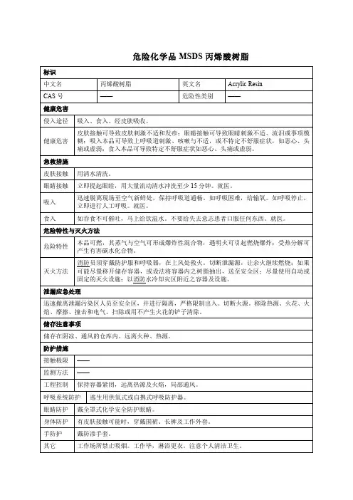危险化学品MSDS丙烯酸树脂