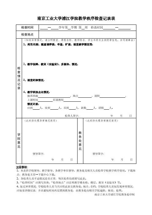 南京工业大学浦江学院教学秩序检查记录表