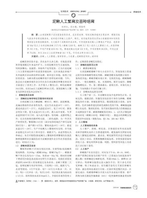 泥鳅人工繁育及苗种培育
