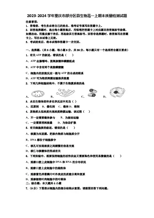 2023-2024学年重庆市部分区县生物高一上期末质量检测试题含解析