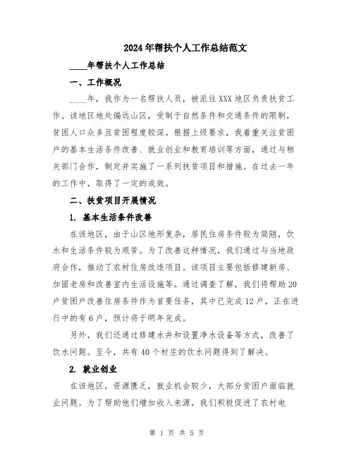 2024年帮扶个人工作总结范文