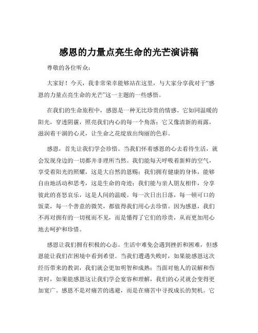 感恩的力量点亮生命的光芒演讲稿